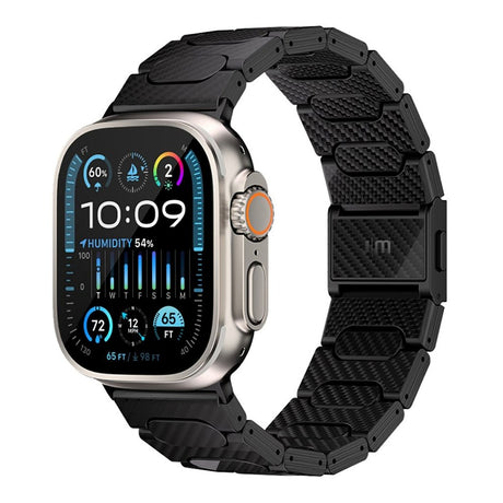 Apple Watch (42/44/SE/45/46/49mm) Just Mobile Ægte Kulfiber Rem - Sort