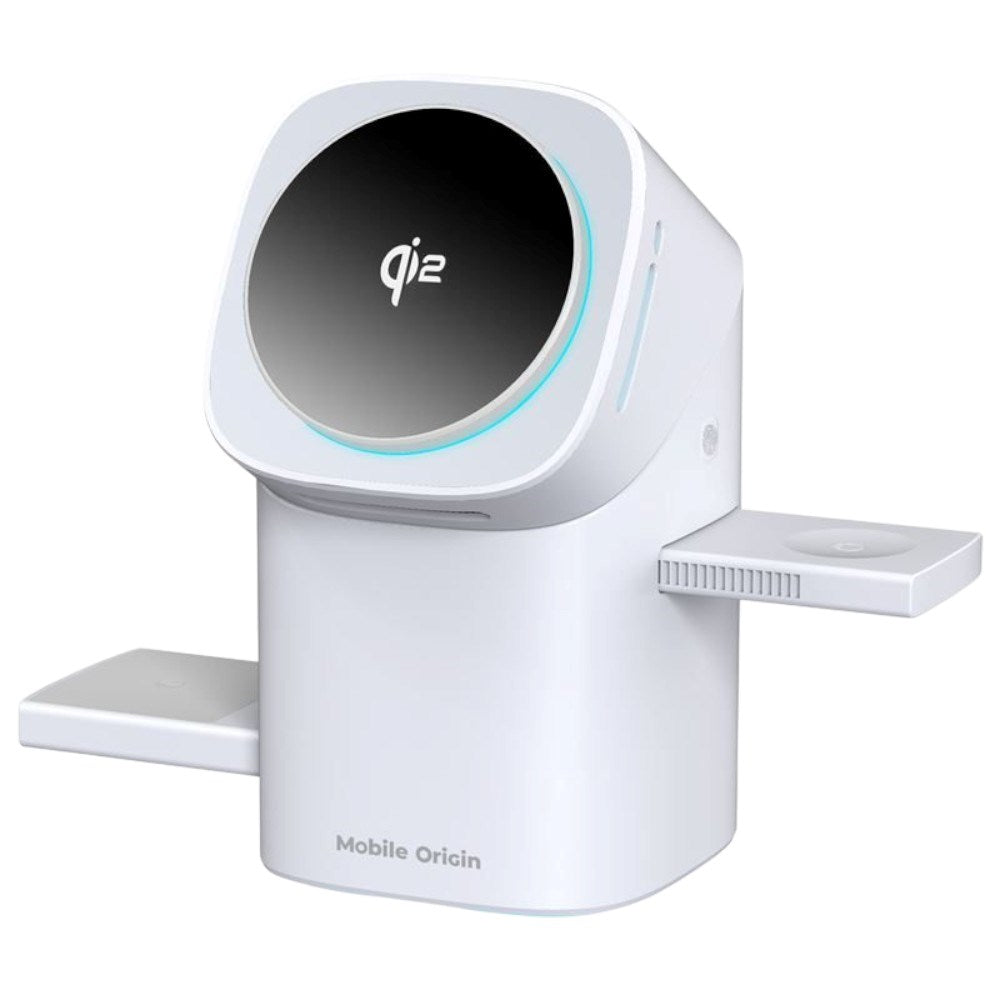 3-i-1 Qi2 Trådløs Oplader Mobile Origin - Til Telefon, Apple Watch & Høretelefoner - Hvid