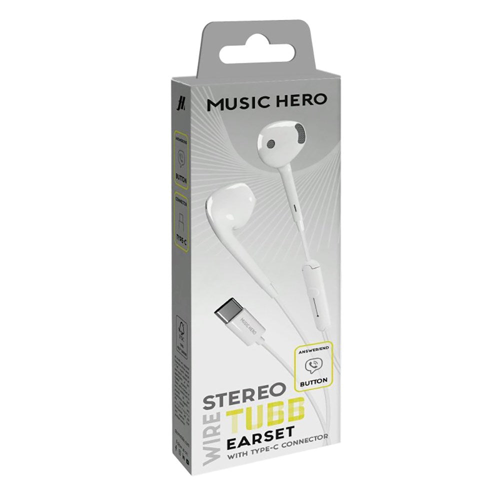 MUSIC HERO Tubb Stereo In-Ear Høretelefoner m. USB-C & Mikrofon - Hvid