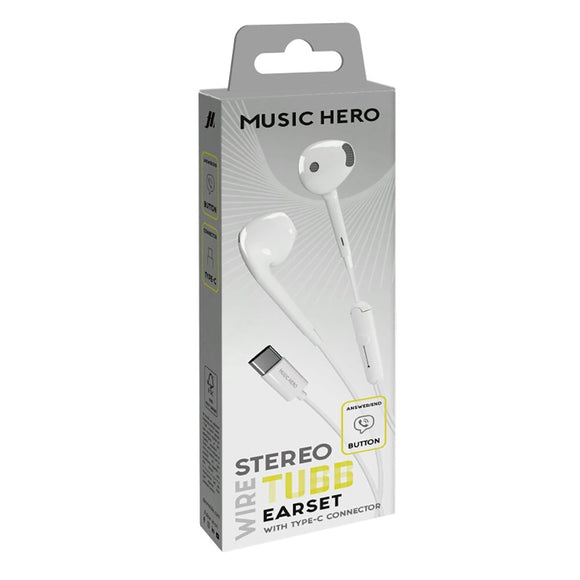 MUSIC HERO Tubb Stereo In-Ear Høretelefoner m. USB-C & Mikrofon - Hvid