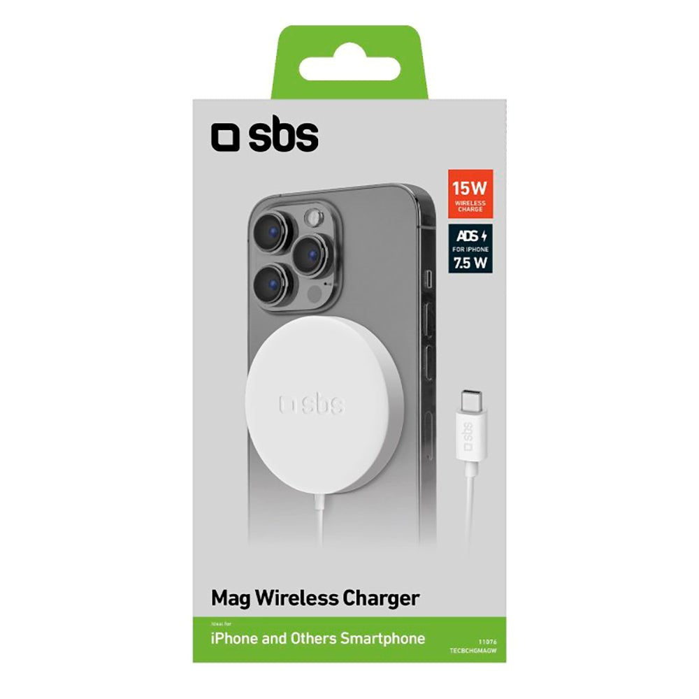SBS Magnetisk Trådløs Oplader 10W - MagSafe Kompatibel - Hvid