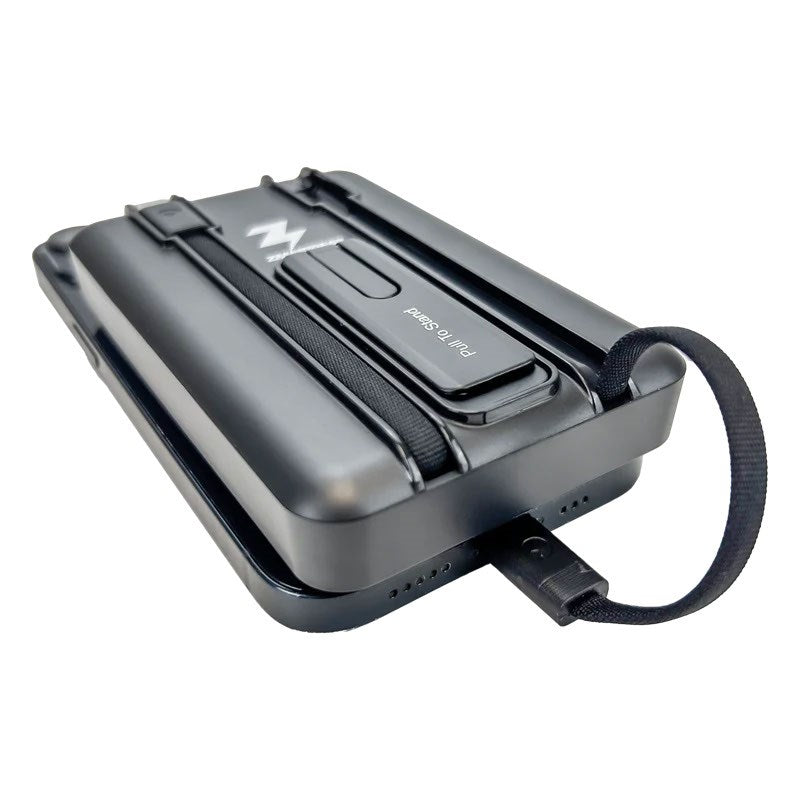 Zmartgear Powerbank Pro 6-i-1 m. 18W / 10.00mAh / Trådløs Opladning / Indbygget USB-C & Lightning Kabel / Kickstand - Sort