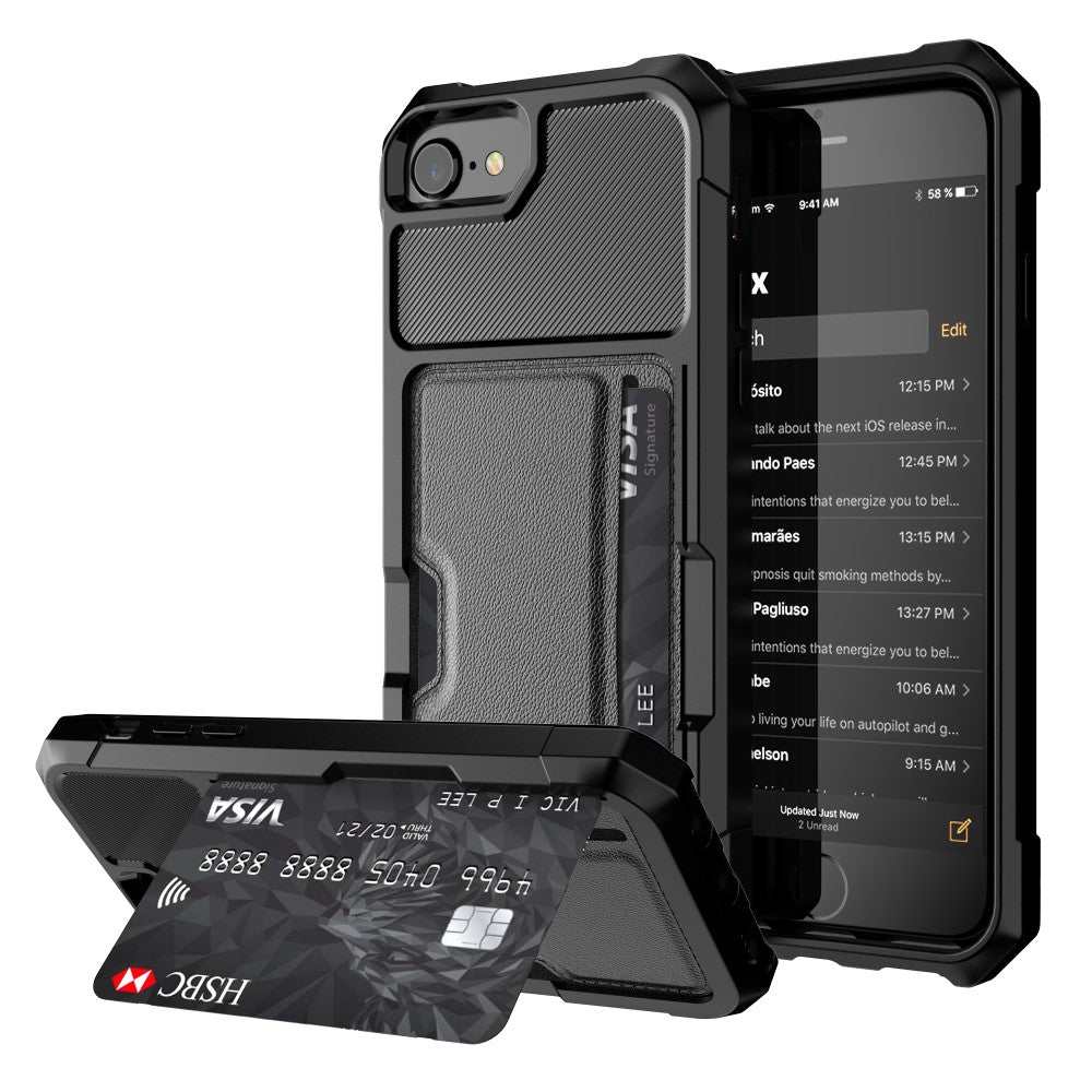 iPhone SE (2022 / 2020) / 8 / 7 / 6s / Coated Hybrid Cover m. Magnet & Kortholder | MOBILCOVERS.DK
