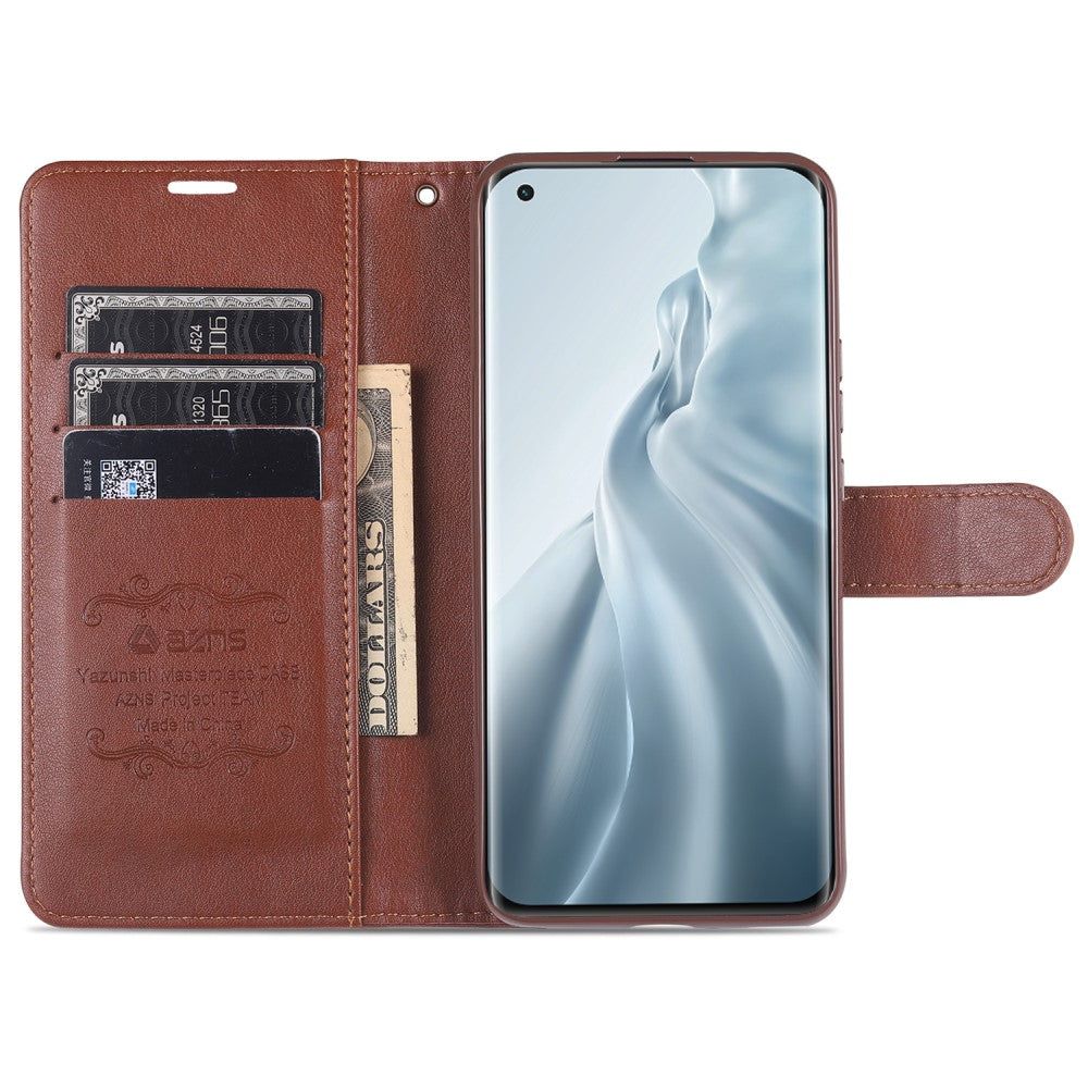 Dekorative Bekostning Lav en snemand Xiaomi Mi 11 AZNS Læder Cover m. Pung - Brun | MOBILCOVERS.DK