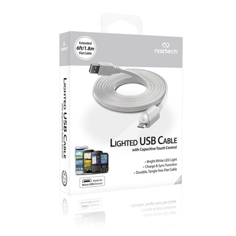 Naztech Micro-USB Ladekabel med Lys 1.8m - Hvid