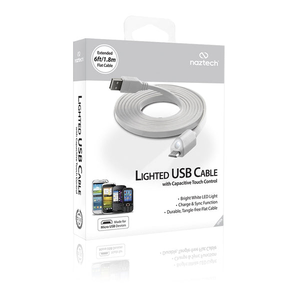 Naztech Micro-USB Ladekabel med Lys 1.8m - Hvid