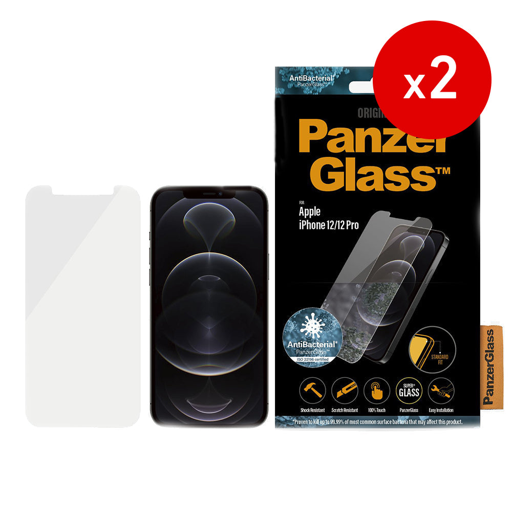 iPhone 12 / 12 Pro PanzerGlass AntiBacterial Standard Fit Skærmbeskyttelse - Gennemsigtig 2 stk.