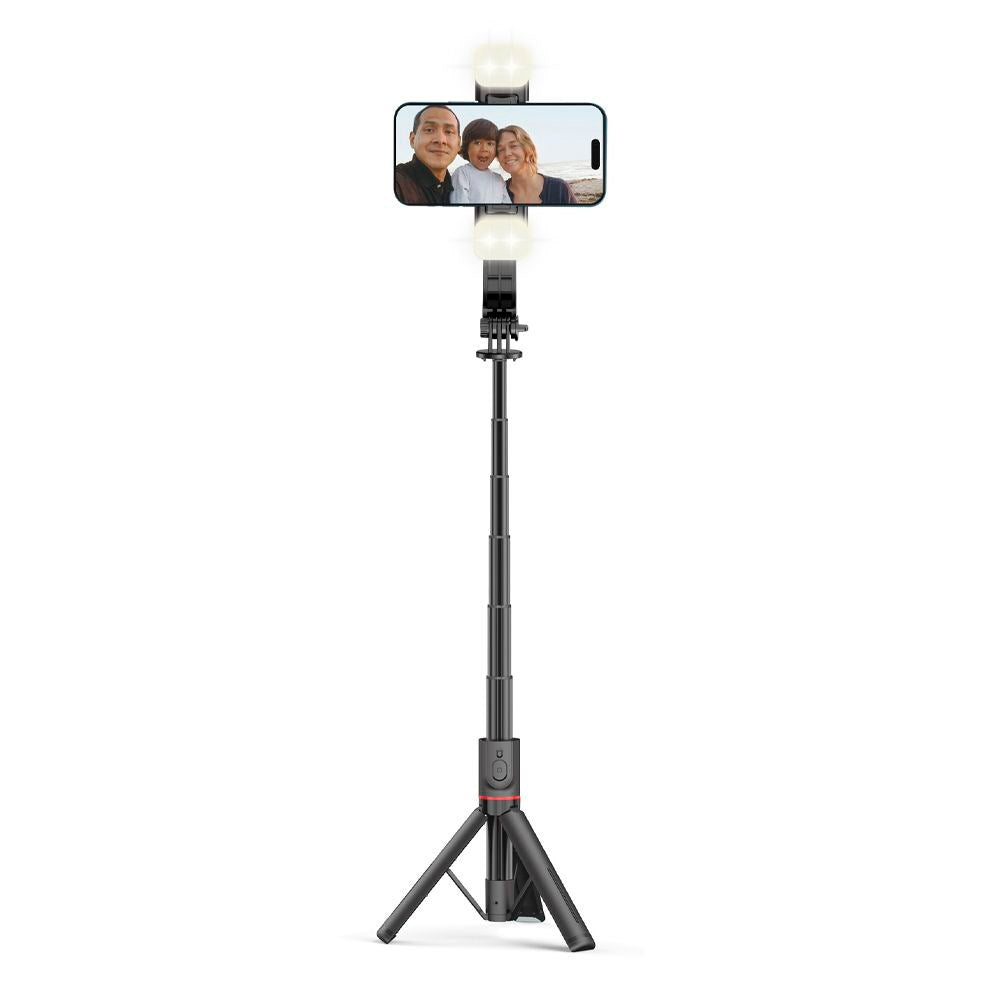 Tech-Protect L05S Kompakt Selfiestang m. Tripod & Led Lys - Bluetooth - Sort