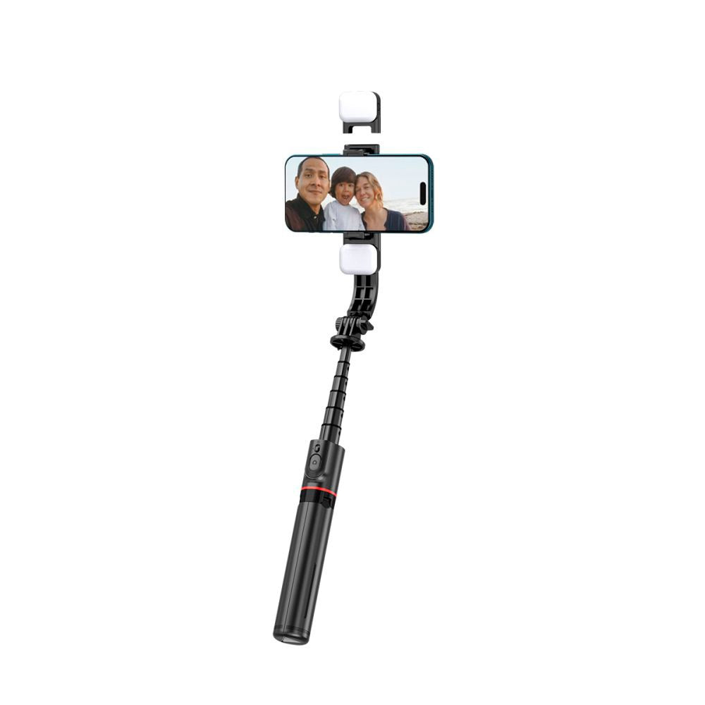 Tech-Protect L05S Kompakt Selfiestang m. Tripod & Led Lys - Bluetooth - Sort