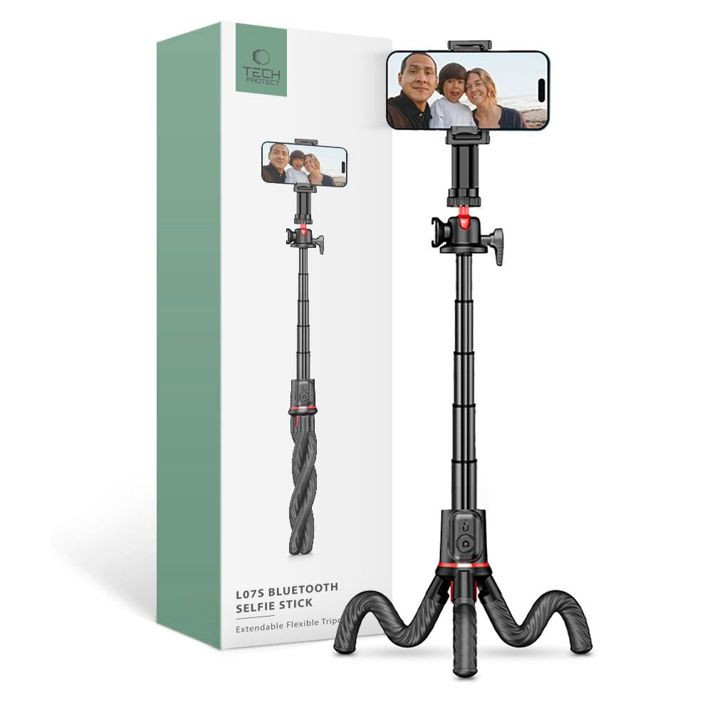 Tech-Protect L07S Kompakt Selfiestang m. Fleksibel Tripod & Bluetooth - Sort