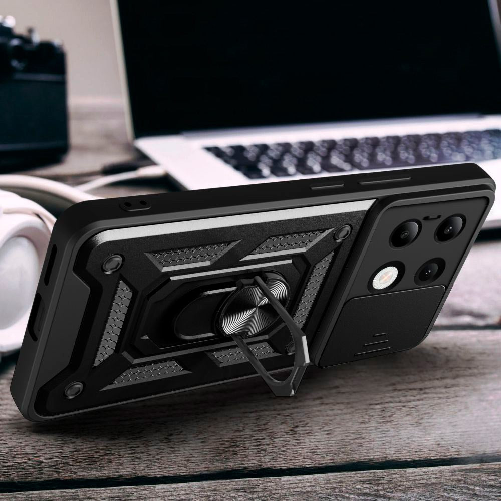 Xiaomi Redmi Note 13 (4G) Tech-Protect Camshield m. Magnetisk Fingerring & Ståfunktion - Sort