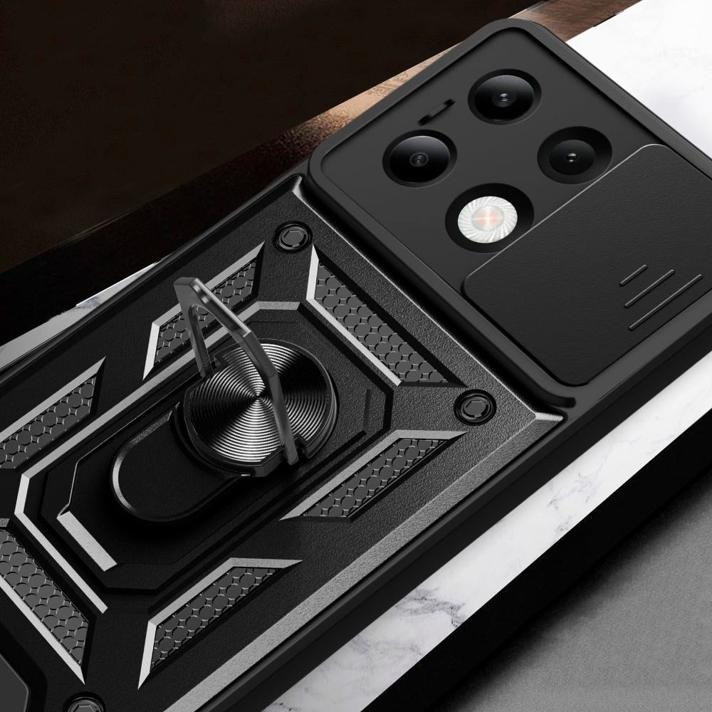 Xiaomi Redmi Note 13 (4G) Tech-Protect Camshield m. Magnetisk Fingerring & Ståfunktion - Sort