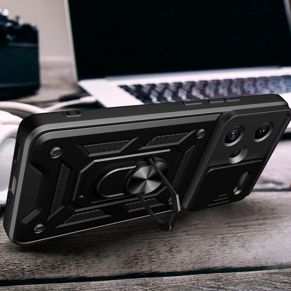 Xiaomi Redmi Note 13 Pro+ (Plus) Tech-Protect Camshield m. Magnetisk Fingerring & Ståfunktion - Sort