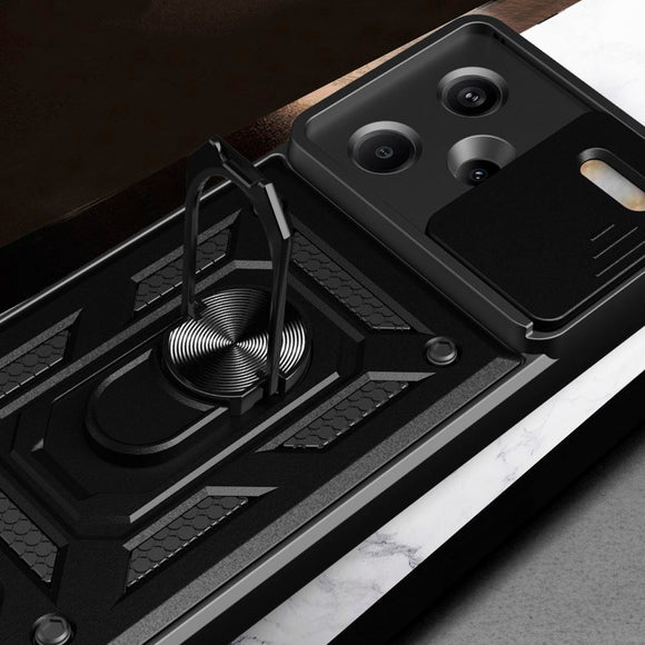 Xiaomi Redmi Note 13 Pro+ (Plus) Tech-Protect Camshield m. Magnetisk Fingerring & Ståfunktion - Sort
