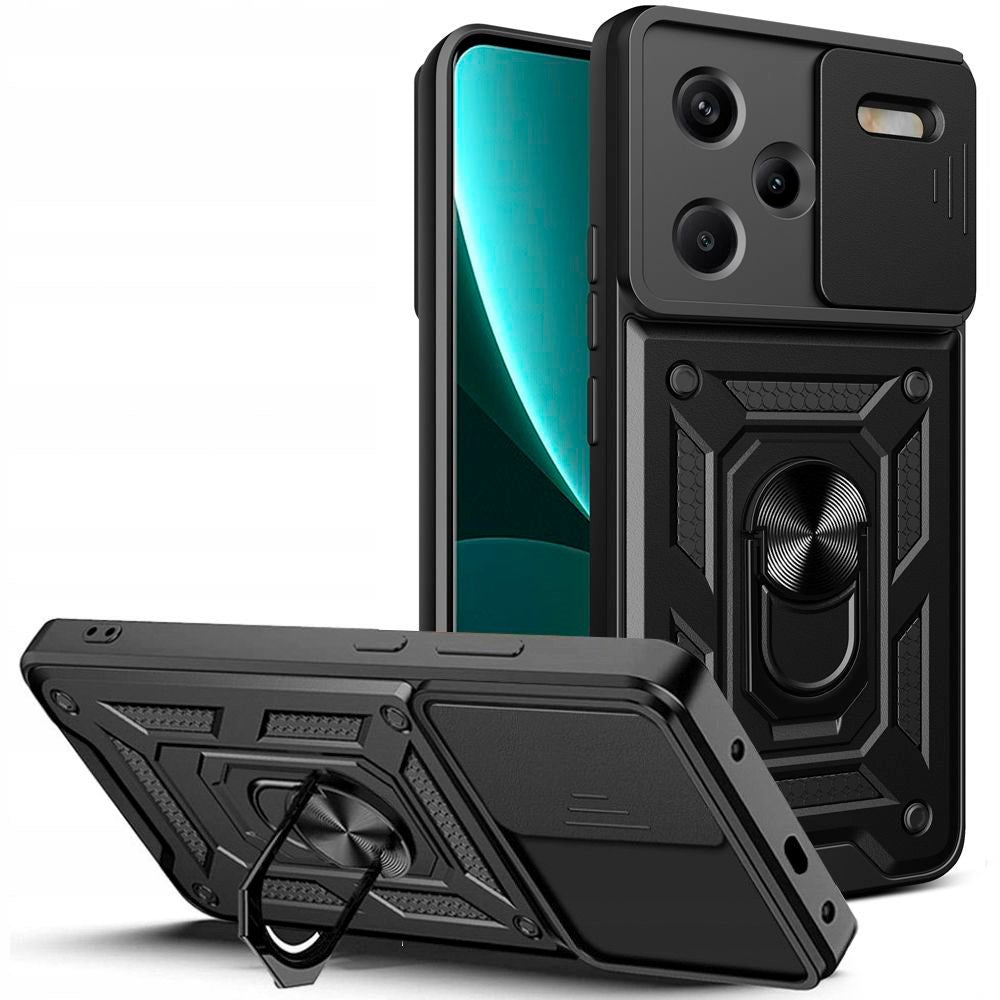Xiaomi Redmi Note 13 Pro+ (Plus) Tech-Protect Camshield m. Magnetisk Fingerring & Ståfunktion - Sort