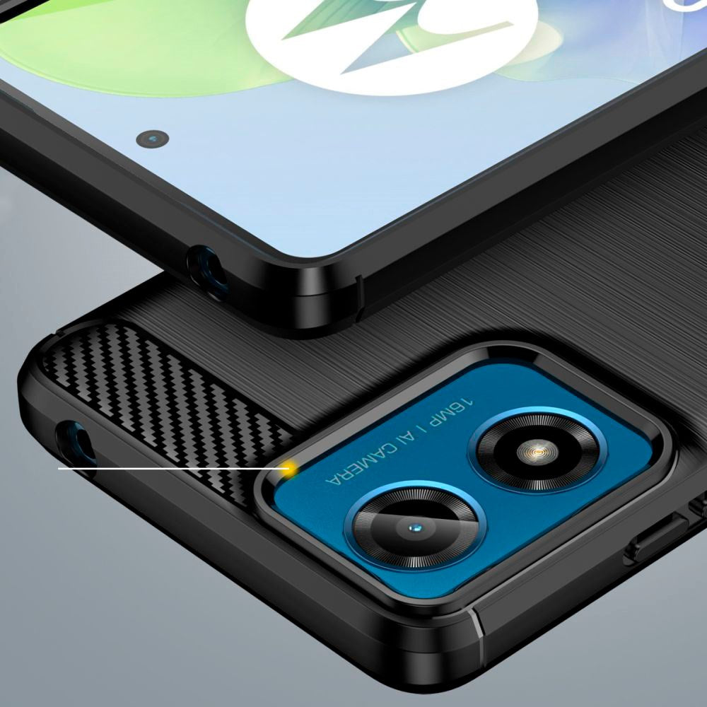 Motorola Moto G04 / G24 Tech-Protect Fleksibelt Plastik Carbon Cover - Sort
