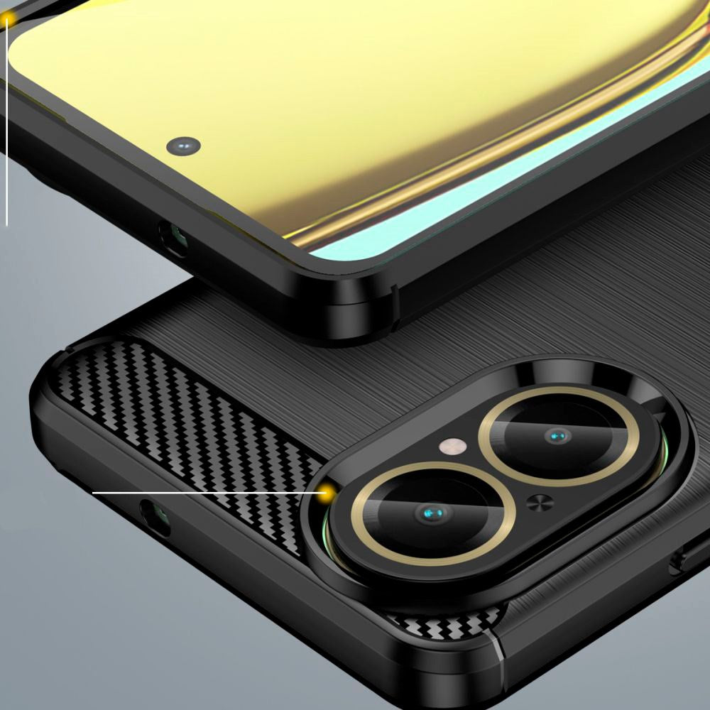 Realme C67 (4G) Tech-Protect Fleksibelt Plastik Carbon Cover - Sort