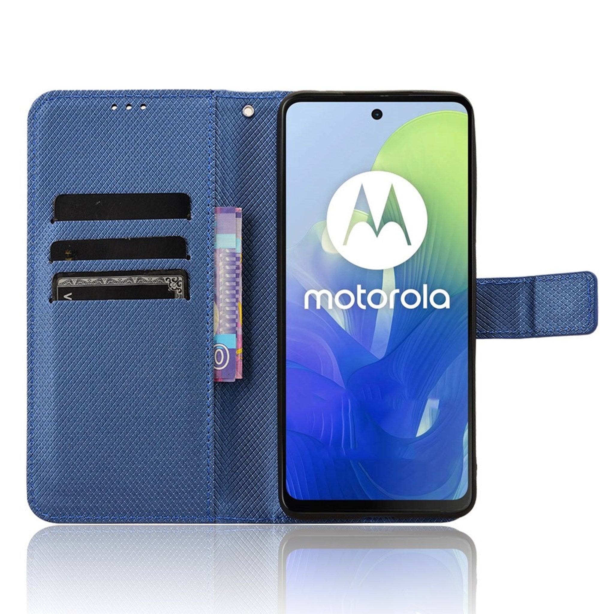 EIDERWOOD Motorola Moto G04 / G24 / G24 Power Læder Cover m. Strop & Tekstur - Blå
