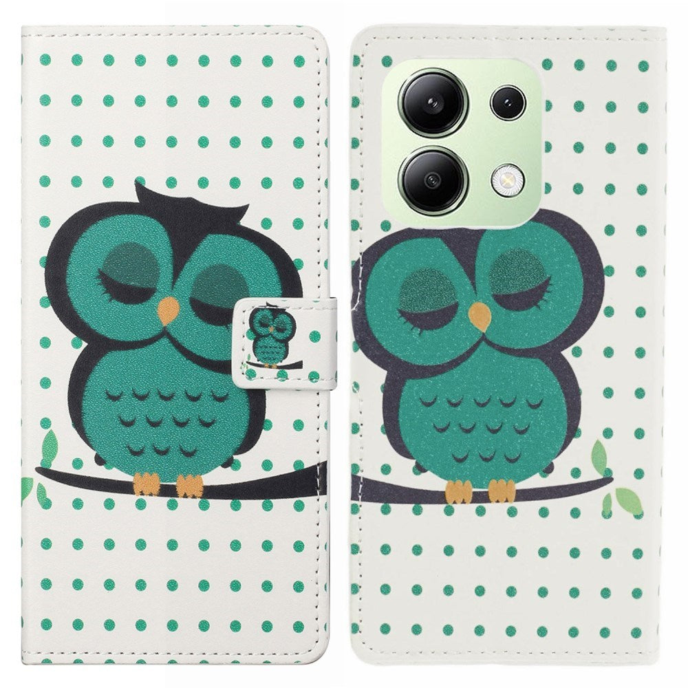 EIDERWOOD Xiaomi Redmi Note 13 (4G) Kunstlæder Cover m. Pung & Ståfunktion - Sovende Ugle