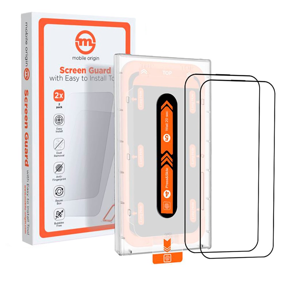 iPhone 15 Mobile Origin Beskyttelsesglas - Case Friendly - 2 stk. - Sort Kant